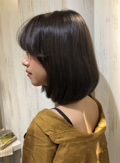ボブ 韓国人風オルチャンバングのワンレンボブ Minx 原宿店の髪型