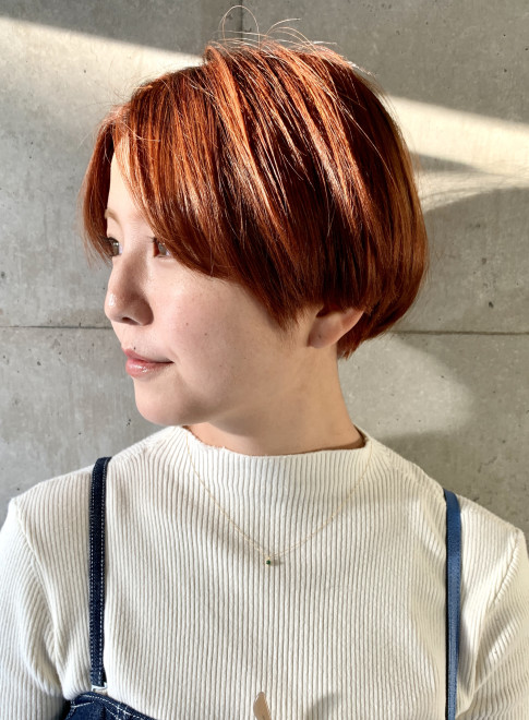 ショートヘア オレンジマッシュボブ Beautrium 七里ヶ浜の髪型 ヘア