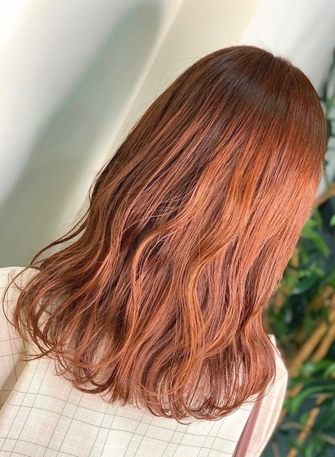 セミロング 韓国風オレンジカラー Asch 檀渓通店の髪型 ヘアスタイル ヘアカタログ 22春夏