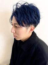 韓国風青髪センターパート（髪型メンズ）